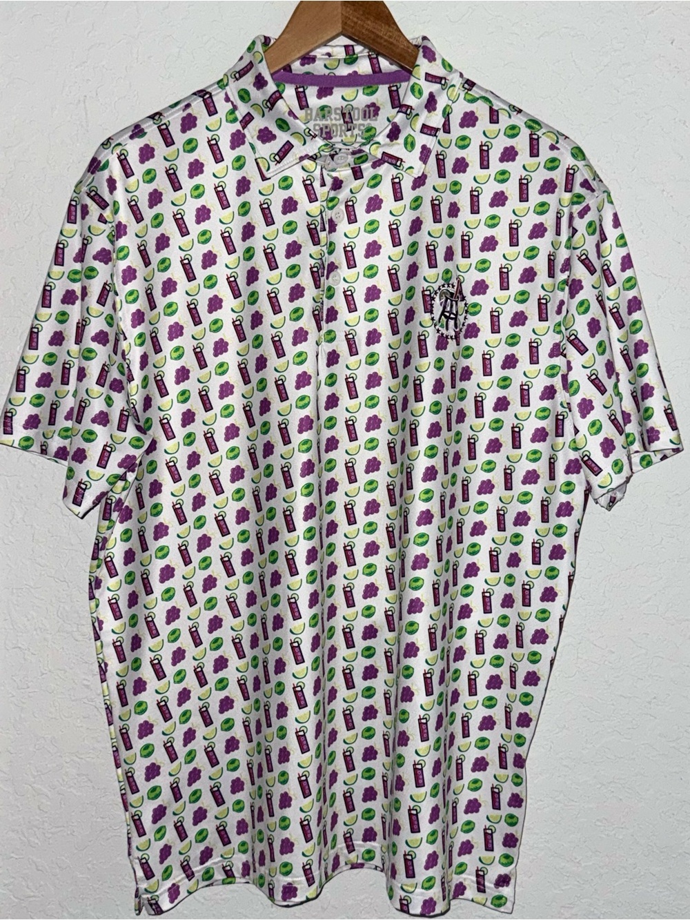 Barstool Sports Golf Mens L Transfusion Cocktail Print Polo Shirt Fore Play Whit